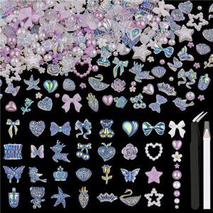 150 PCS 3D Nail Charms Butterfly Bow Star Heart Bear Shiny Jewels